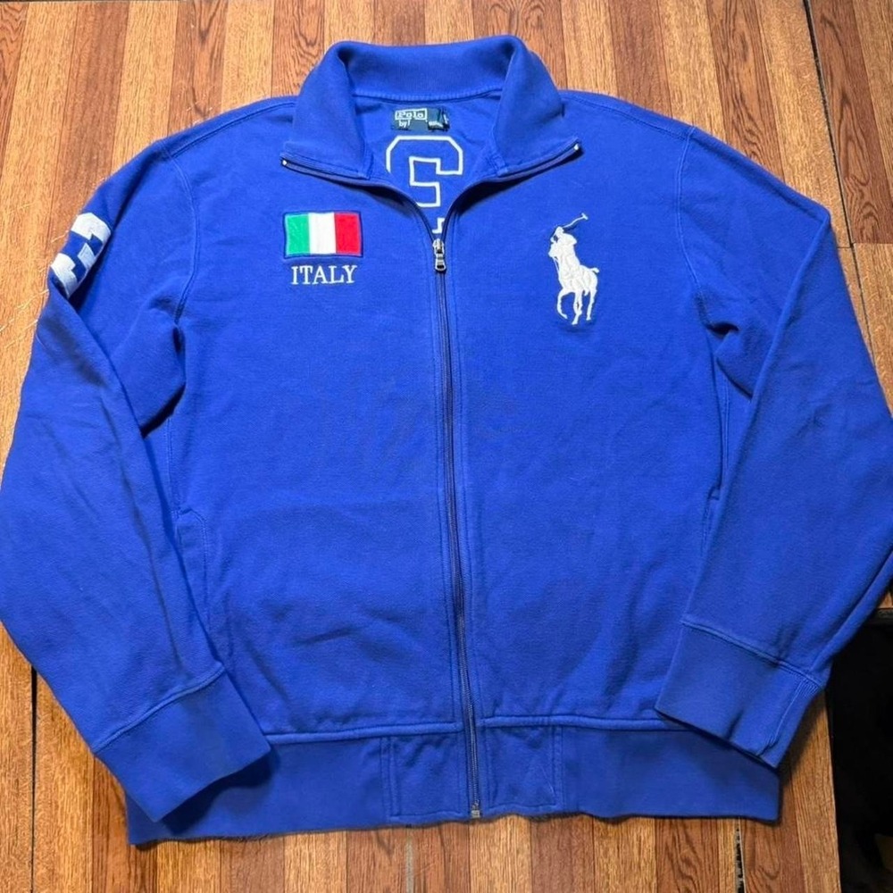 Polo Ralph Lauren Blue Vtg 90's Rare Italy Big Pony Track Jacket XL